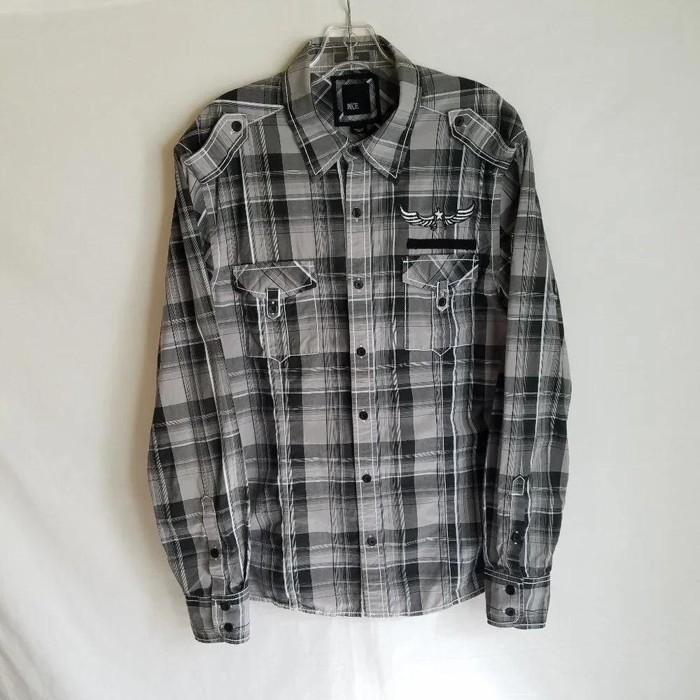 BKE Buckle Plaid Button Front Long Sleeve Shirt SLIM FIT‎ Mens Large